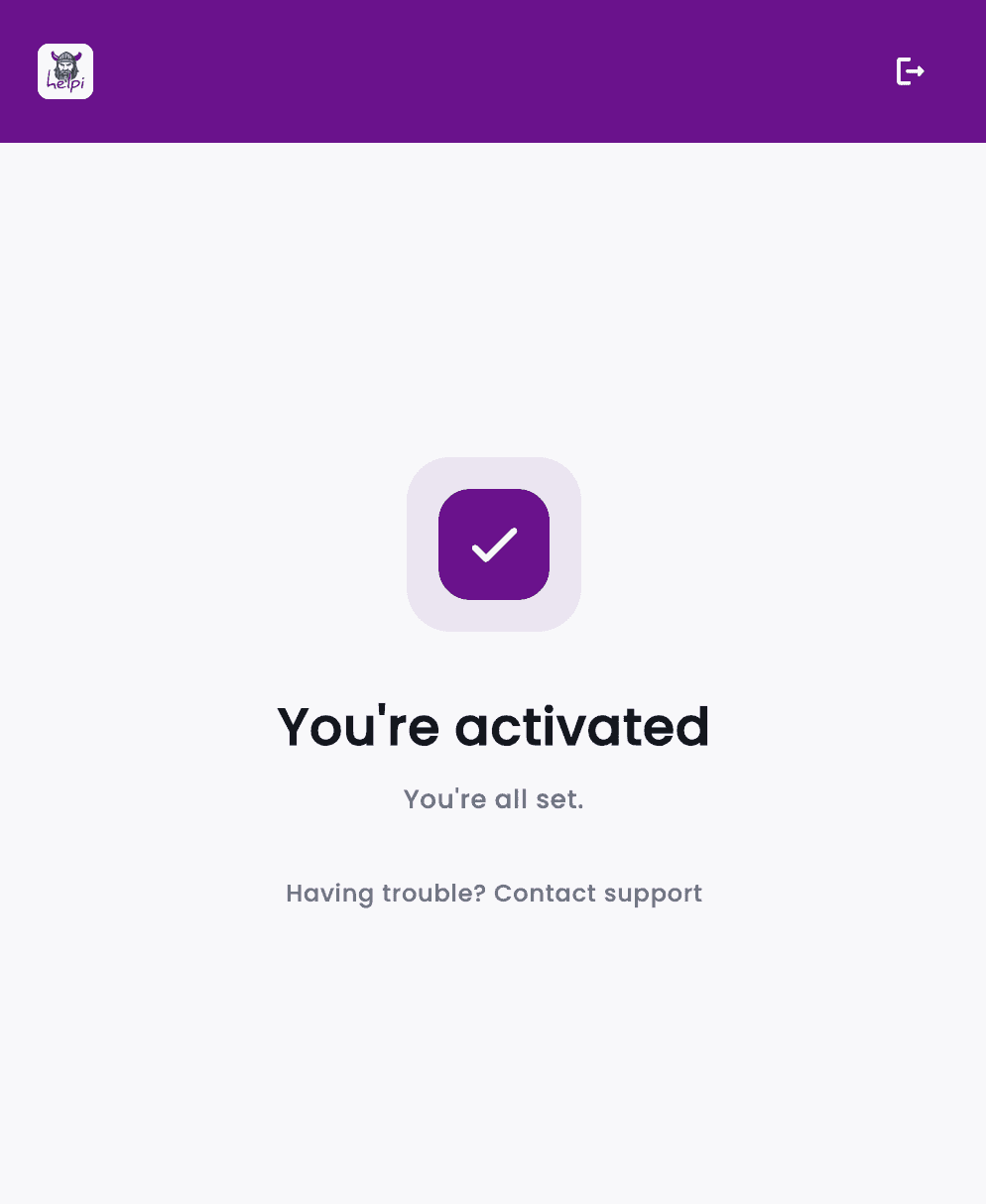 HelpiSecure activation success screen after the Credential Provider has been registered